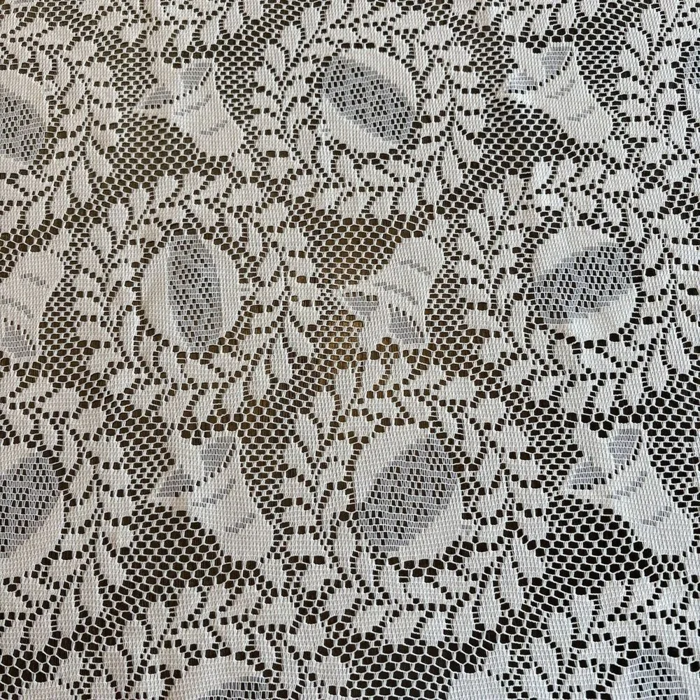 VTG Lace Curtain Ivory Floral Victorian Bells Ecru 66x68” Pocket Rod